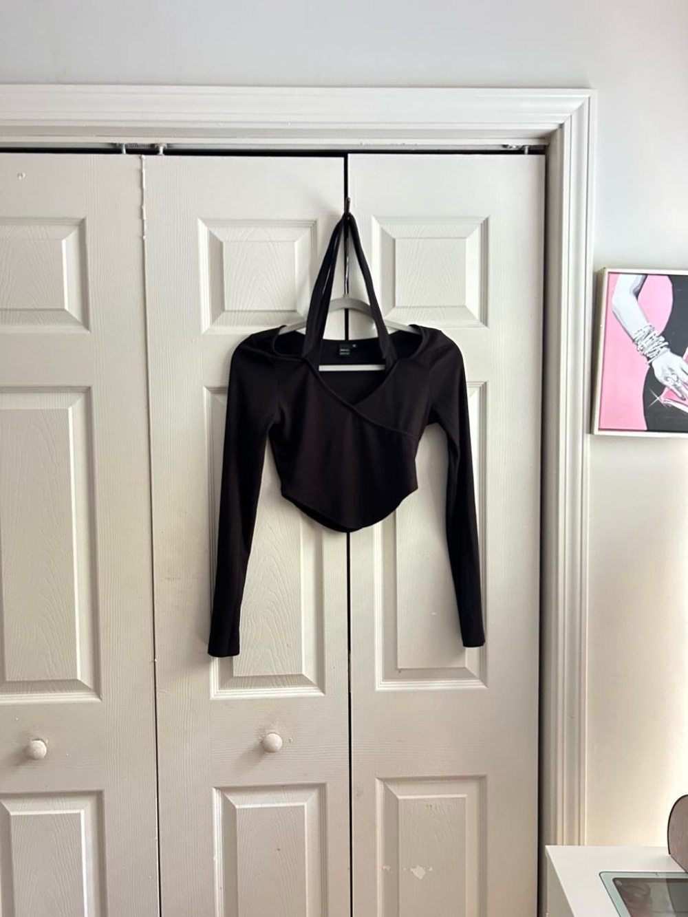 SHEIN Black Long-Sleeve Cropped Wrap Top